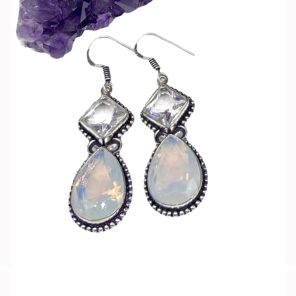 White Topaz and Opalite Pierced Earrings